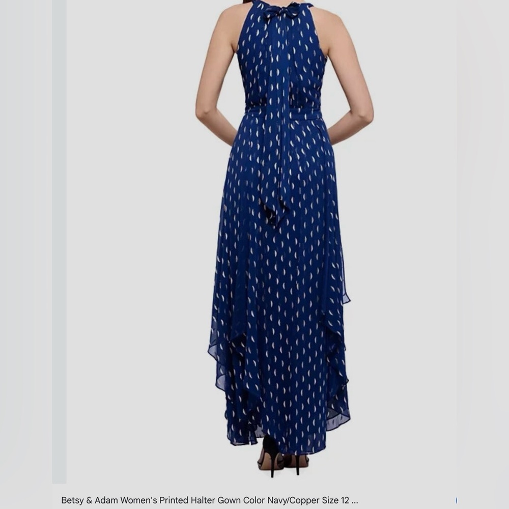 Betsy and Adam Elegant Navy Blue Halter Maxi Dress - Picture 2 of 4